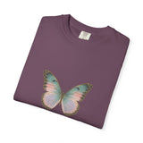 Retro 70s Vacation Butterfly T-shirt | Distressed Orange Teal Wings
