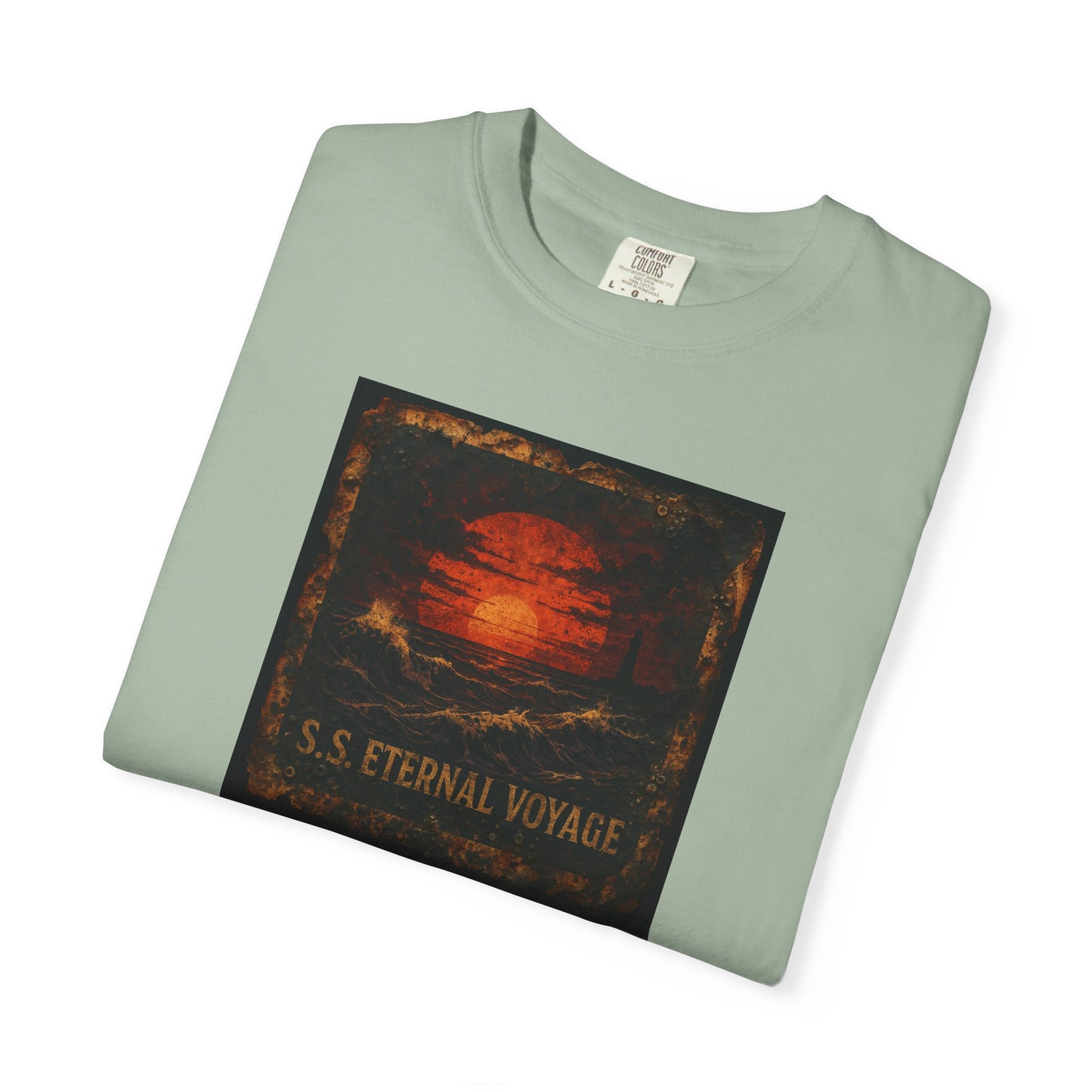 Eternal Voyage Sunset Illustration T-Shirt | Vintage Ocean Scene