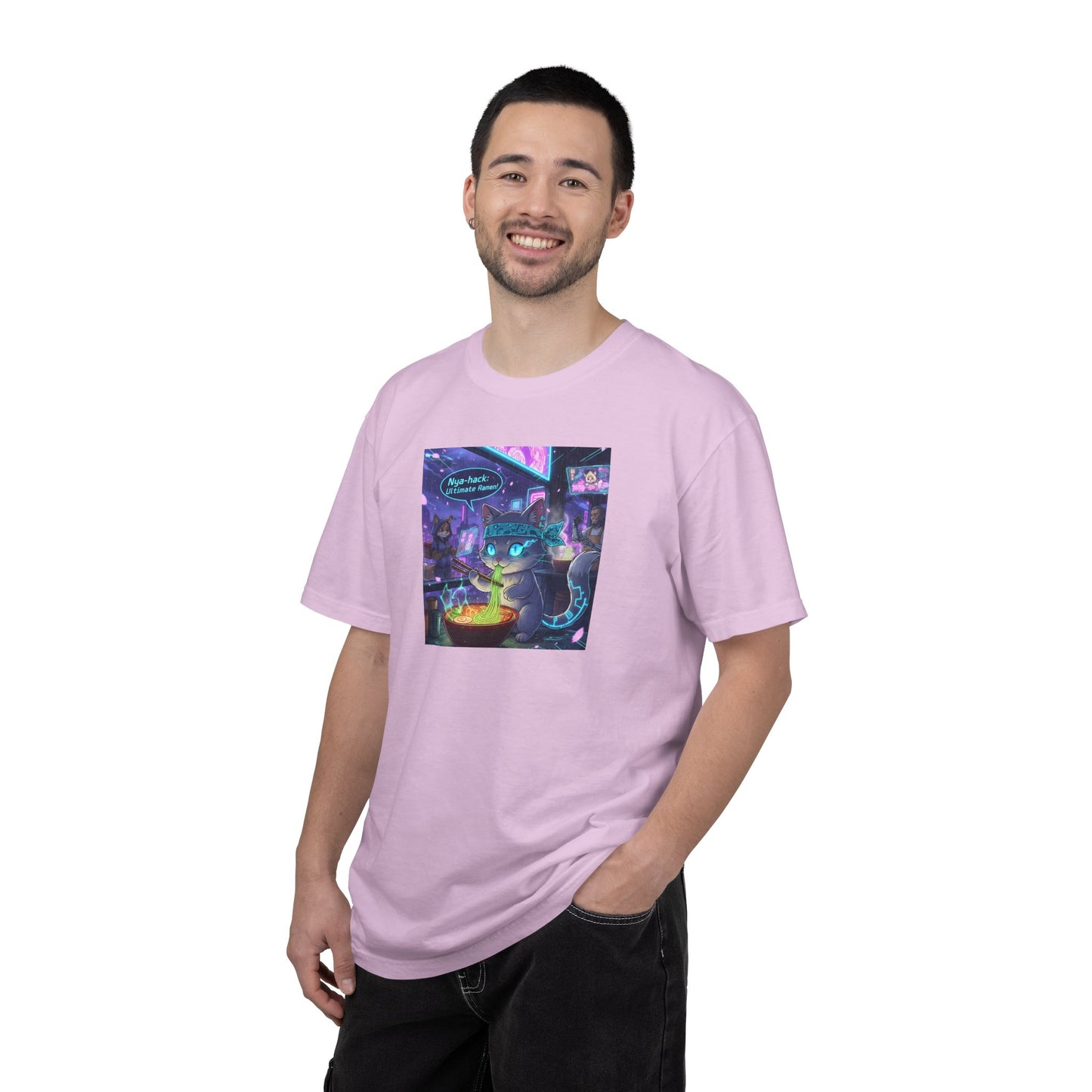 Cyberpunk Cat T-shirt | Neon Magic Potion Street Scene
