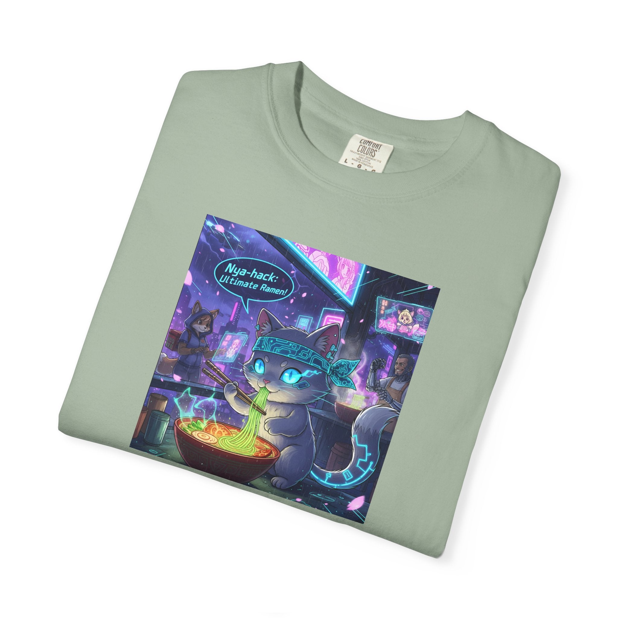 Cyberpunk Cat T-shirt | Neon Magic Potion Street Scene
