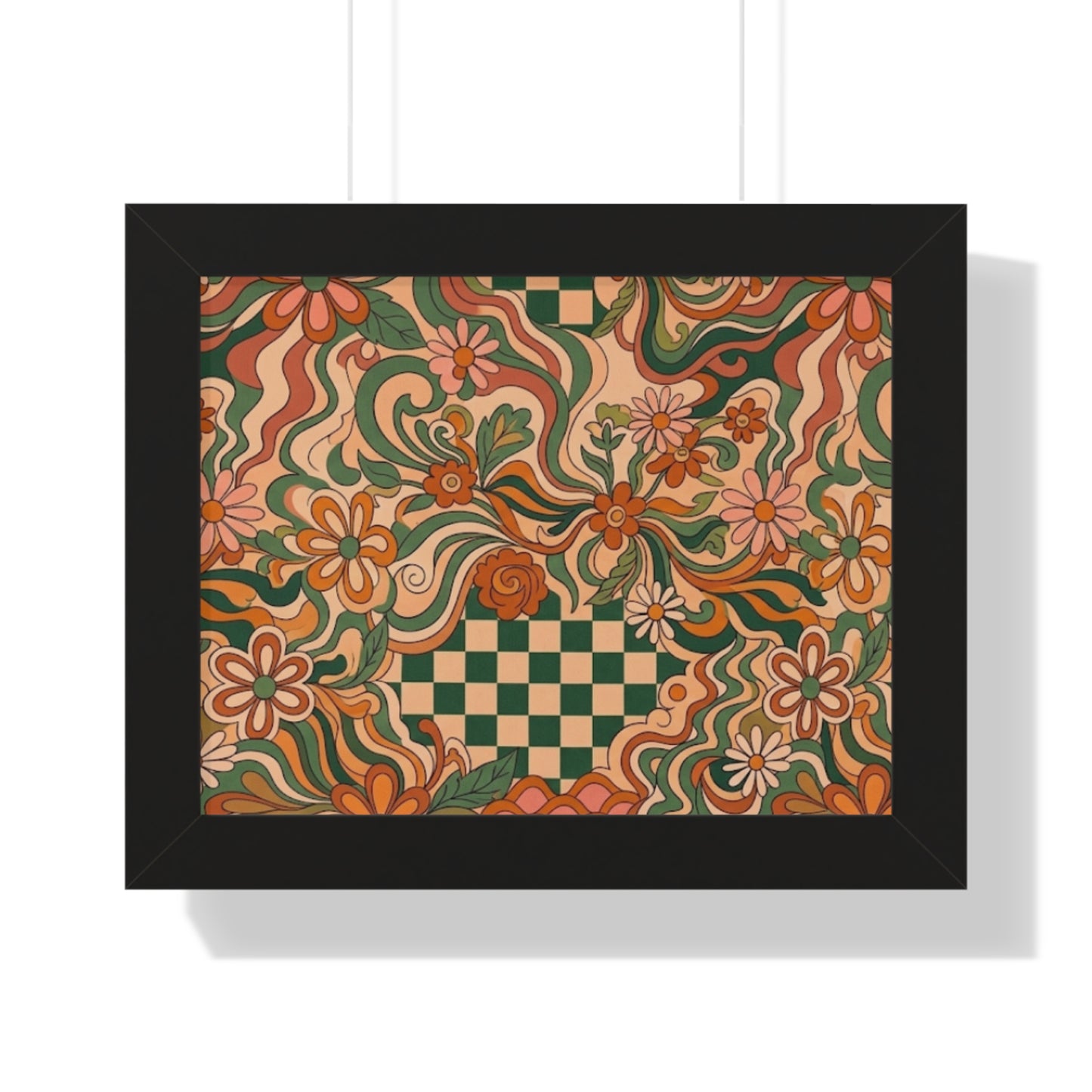 Retro Floral Checkerboard Poster