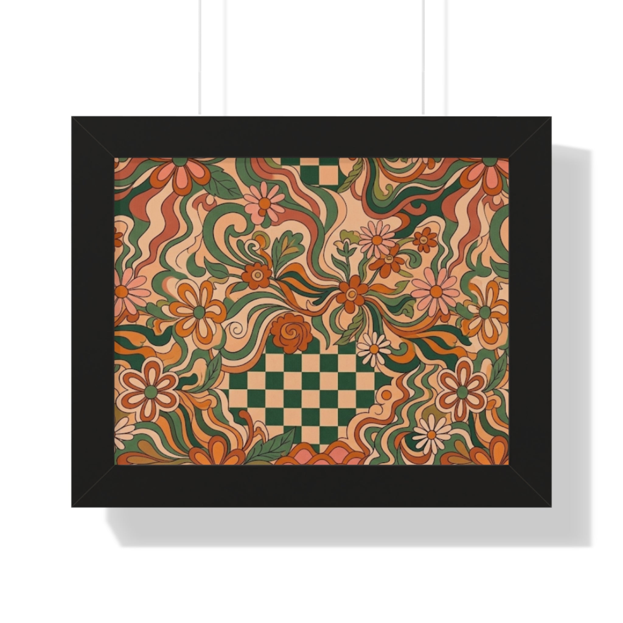 Retro Floral Checkerboard Poster