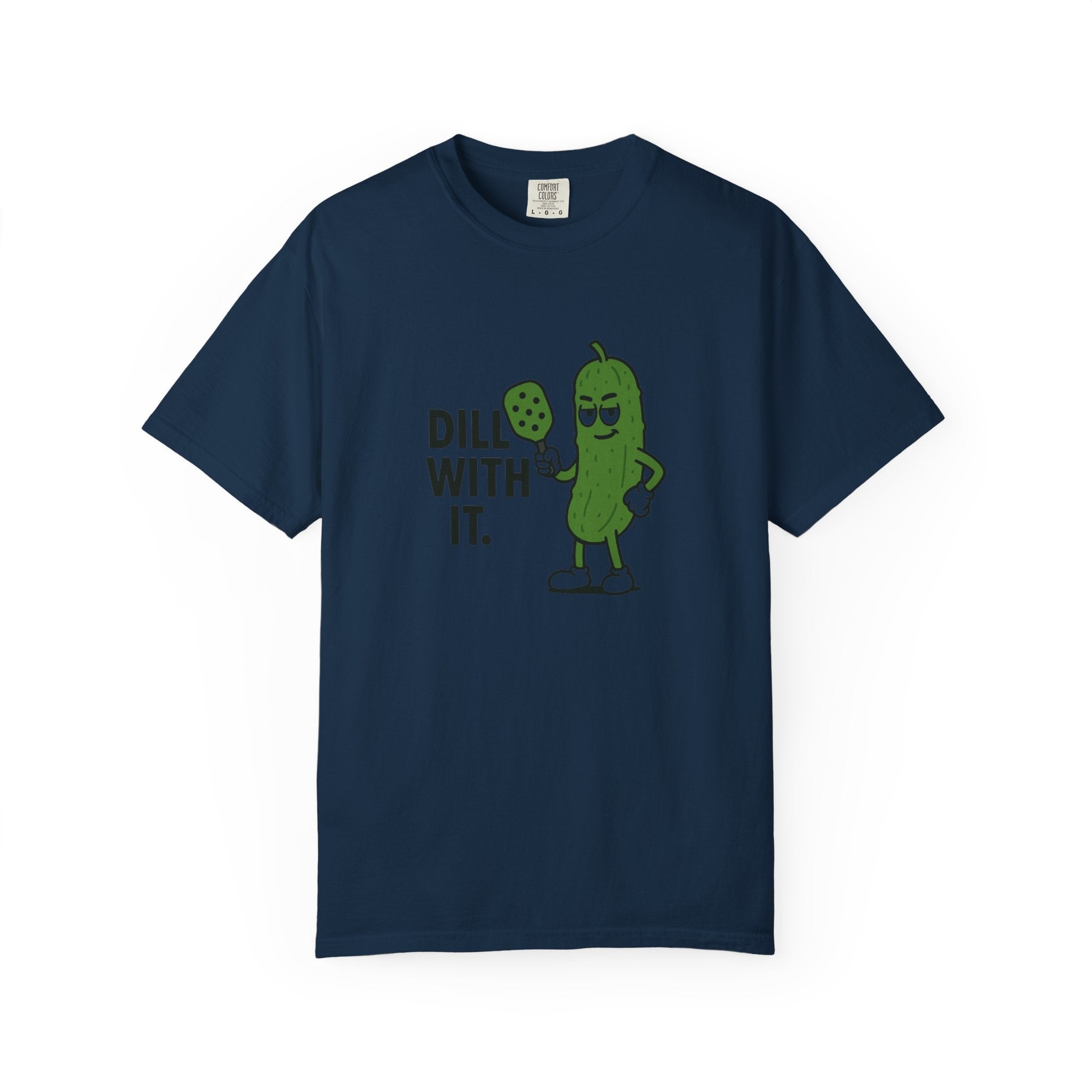 Dill With It Pickle Character T-shirt | Funny Vegan Food Pun Tee