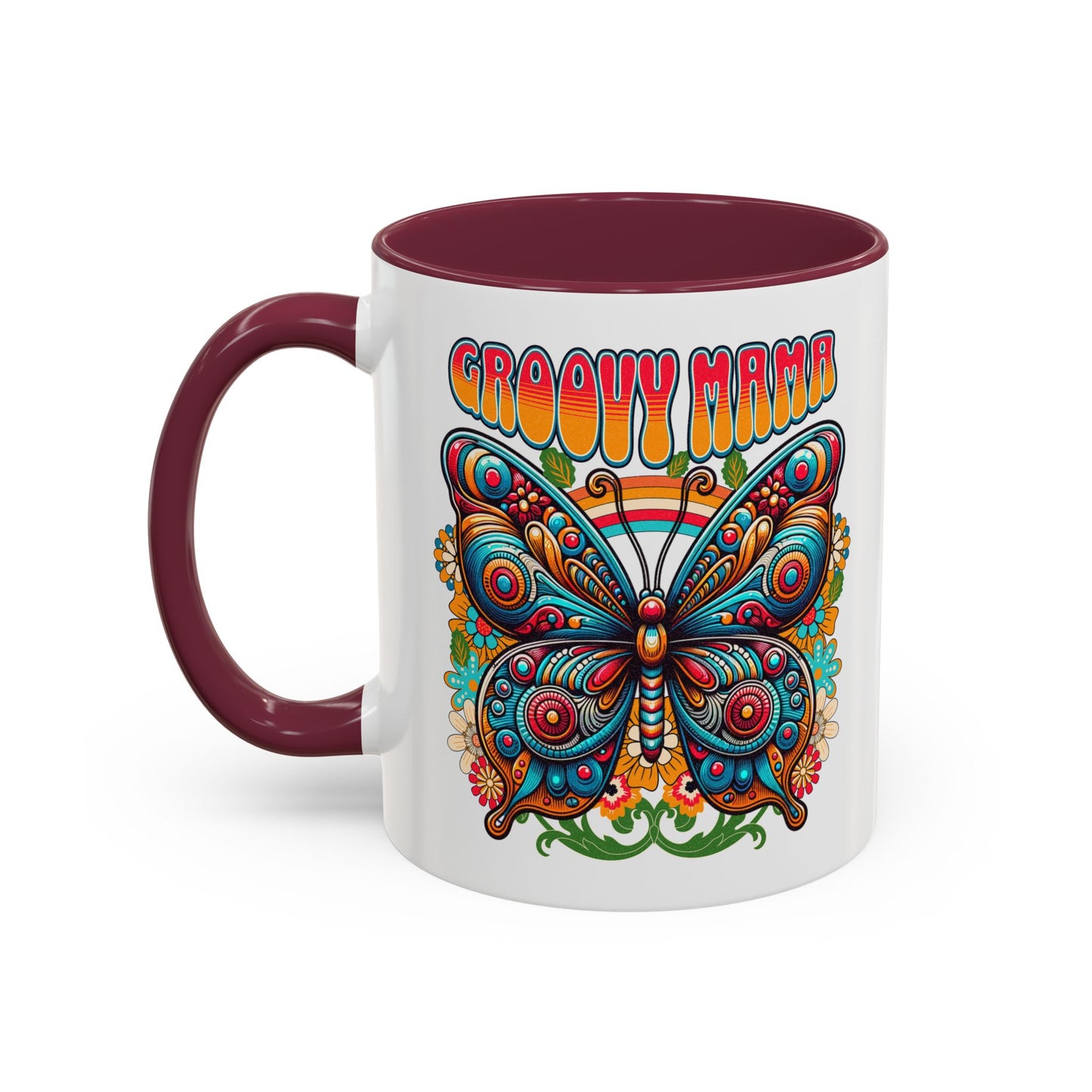 Groovy Mama Butterfly Mug | Retro Psychedelic Floral Design