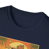 Capybara Ace Pickleball Player T-Shirt | Retro Tropical Court Design
