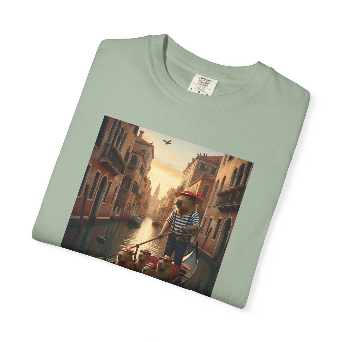 Capybara Venice Gondola Sunset T-shirt | Scenic Canal Travel Art