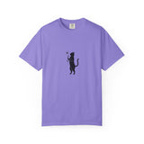 Black Cat Holding Flower T-Shirt | Minimal Cat Silhouette Tee