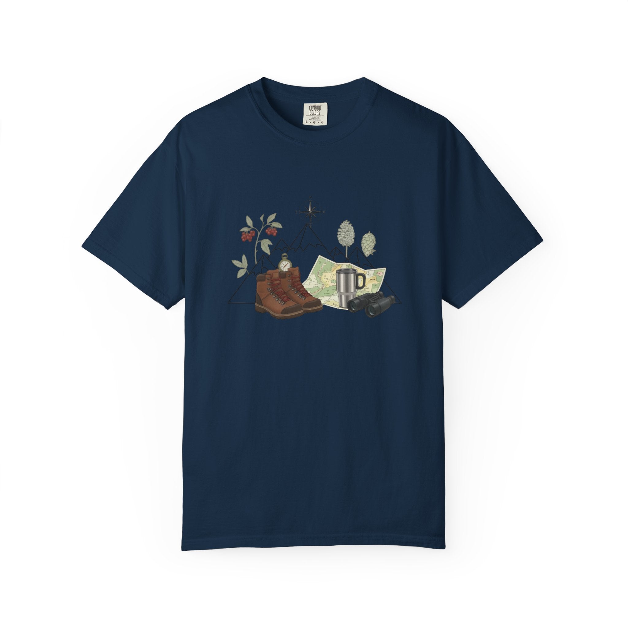 Camping Mountain Outdoors Graphic T-shirt | Hiking Boots Trees Flowers