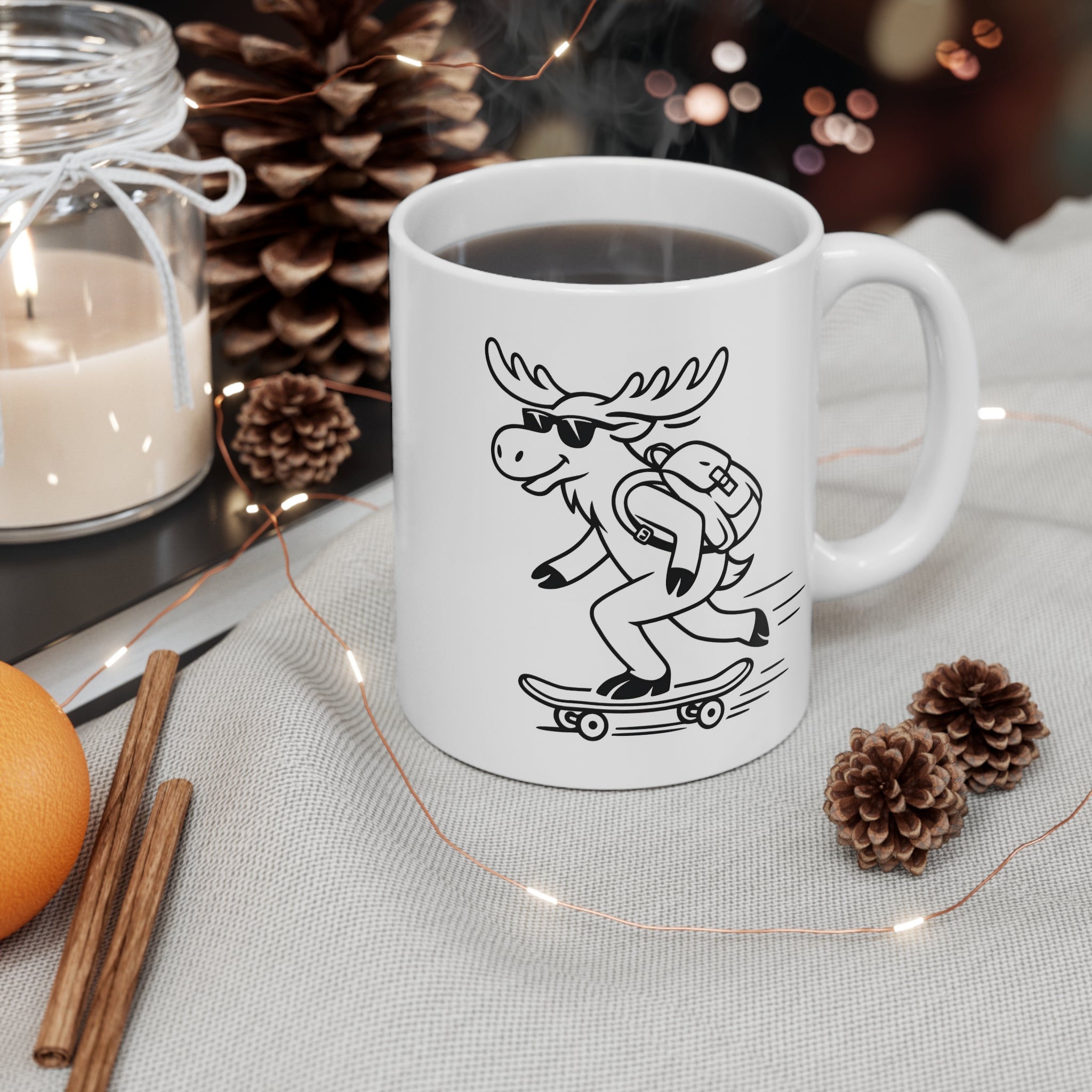 Skateboarding Moose Mug | 11oz Ceramic Coffee Cup