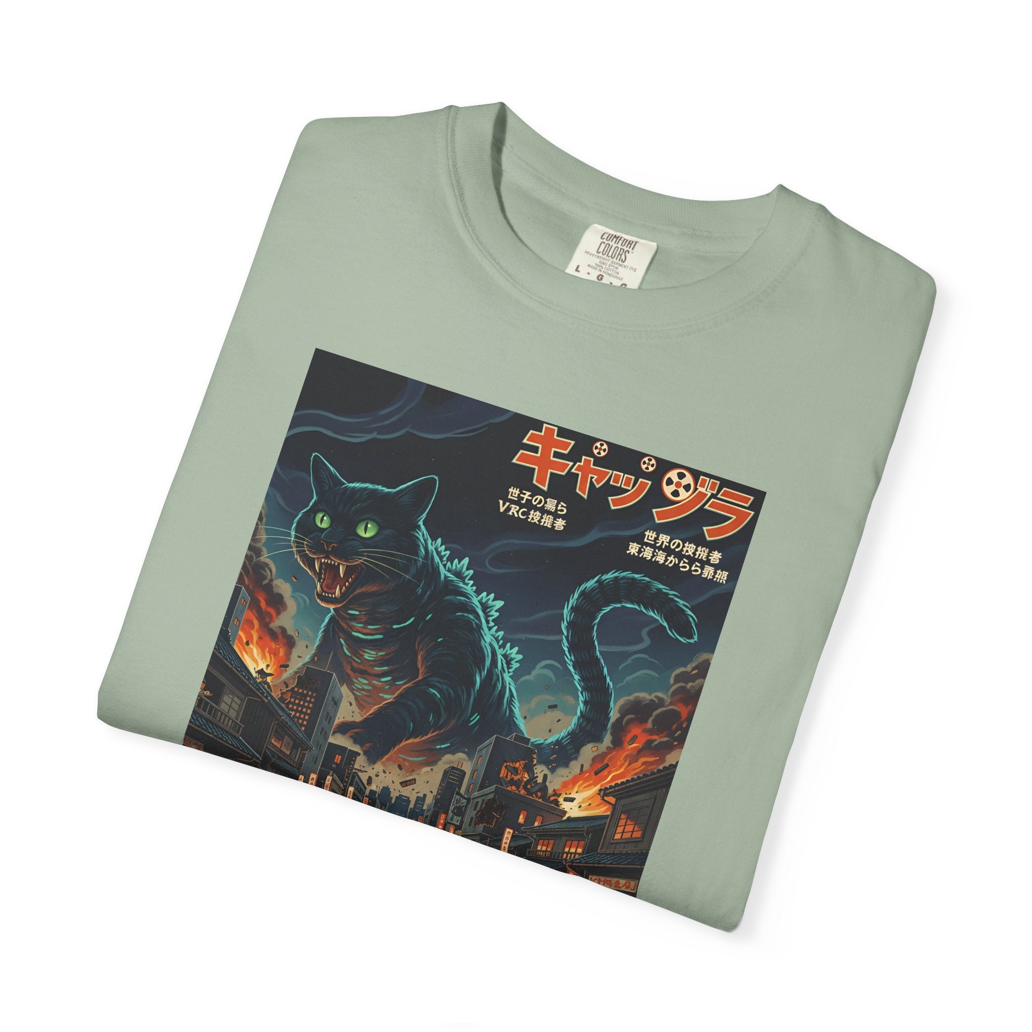 Giant Neon Cat Rampage T-Shirt | Retro City Kaiju Artwork