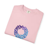 Blue Purple Butterfly Wreath T-shirt | Floral Circle Tee