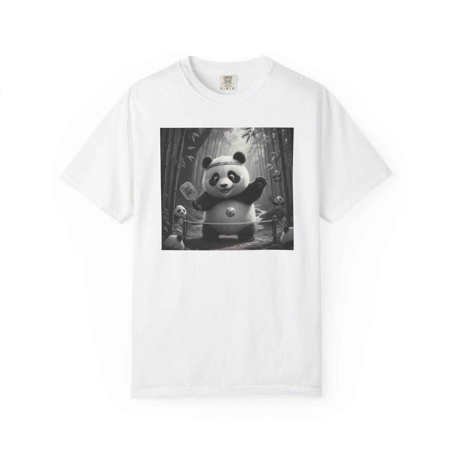 Panda Pickleball Bamboo Forest T-Shirt | Monochrome Kawaii Sports Decor
