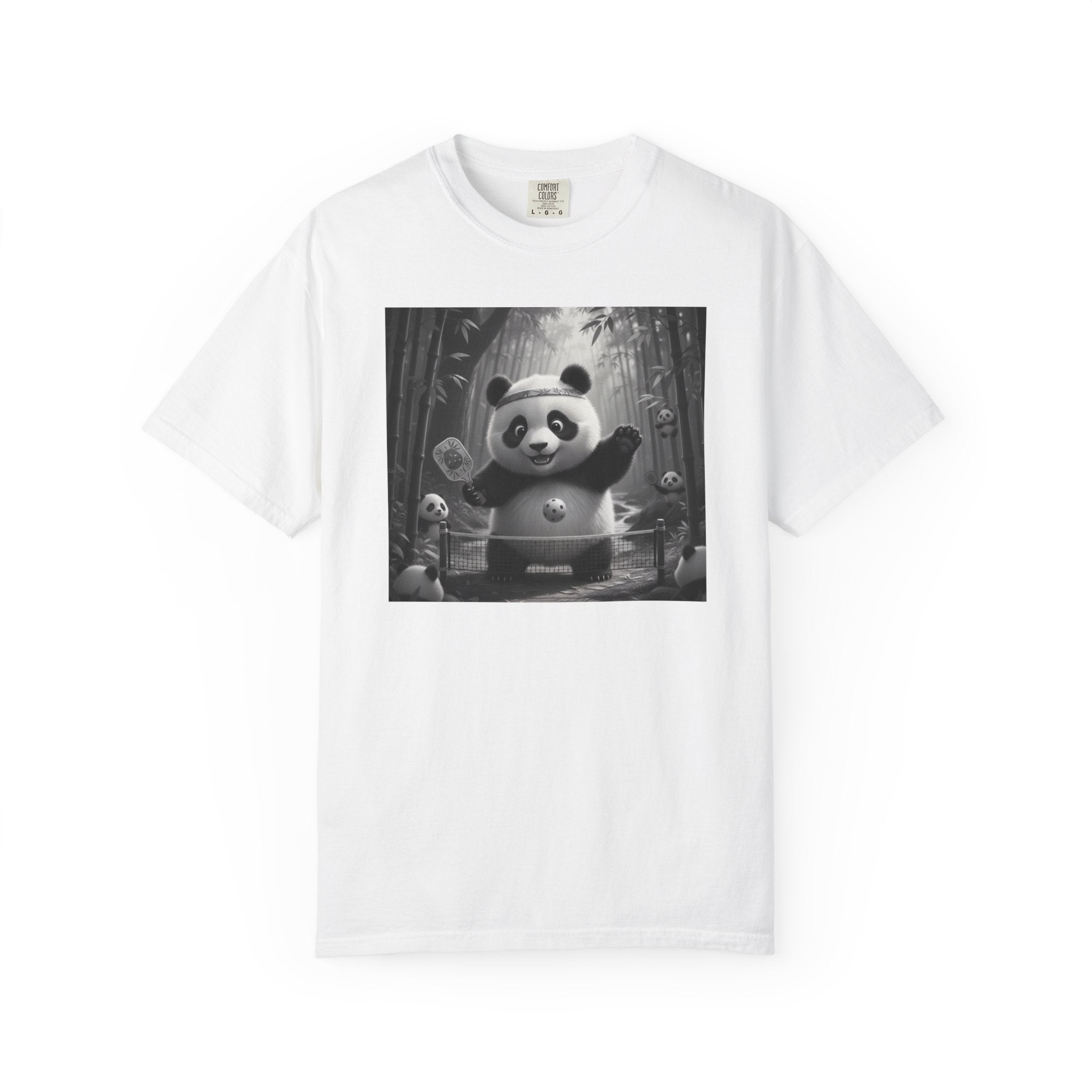 Panda Pickleball Bamboo Forest T-Shirt | Monochrome Kawaii Sports Decor
