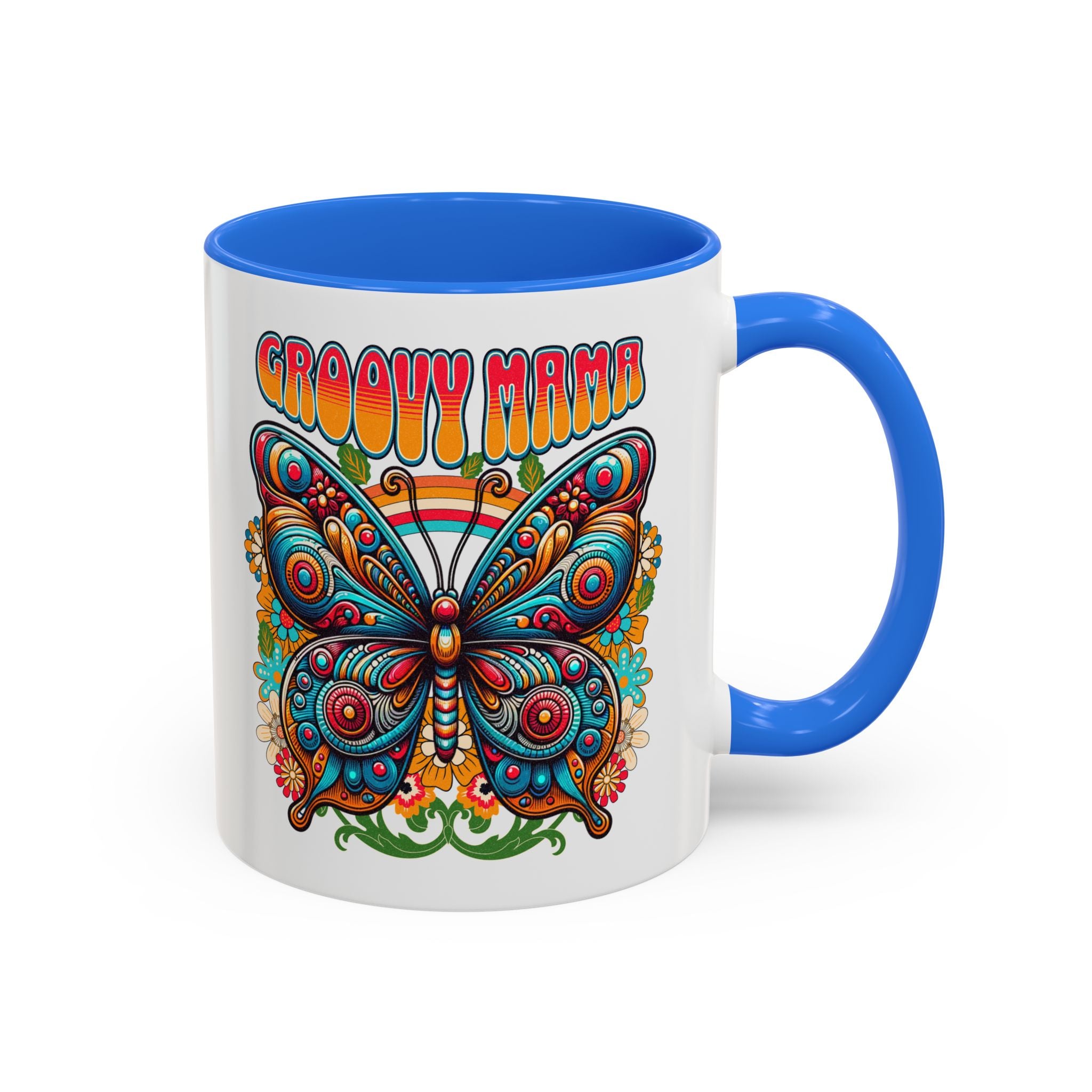 Groovy Mama Butterfly Mug | Retro Psychedelic Floral Design