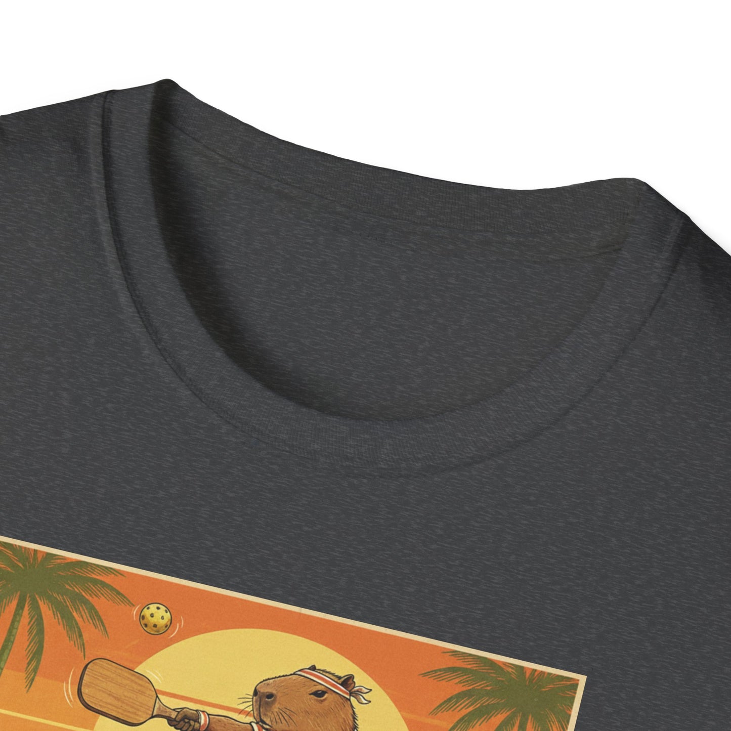 Capybara Ace Pickleball Player T-Shirt | Retro Tropical Court Design