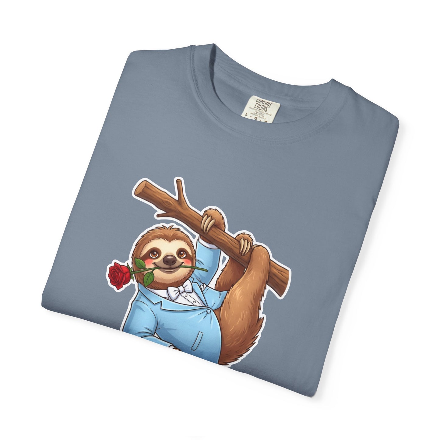Sloth with Rose on Branch T-shirt | Cute Relaxed Animal Tee