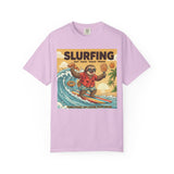 Slurfing Surfing Sloth T-Shirt | Retro Beach Wave Illustration
