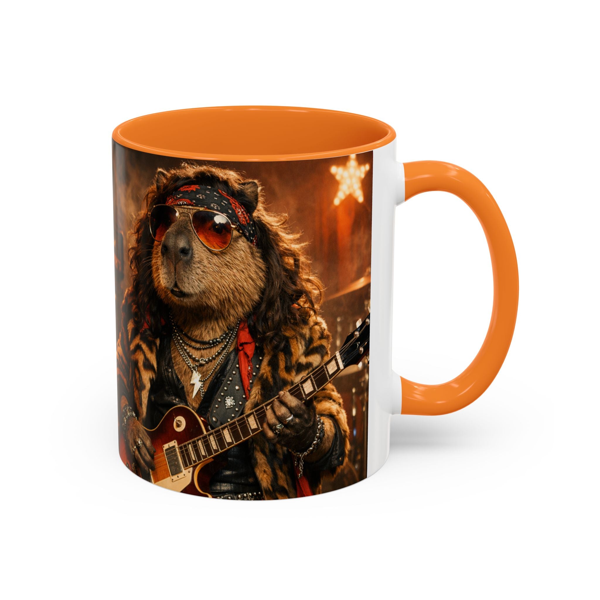 Rockstar Capybara with Guitar Mug | Color Accent Coffee Cup 11oz 15oz