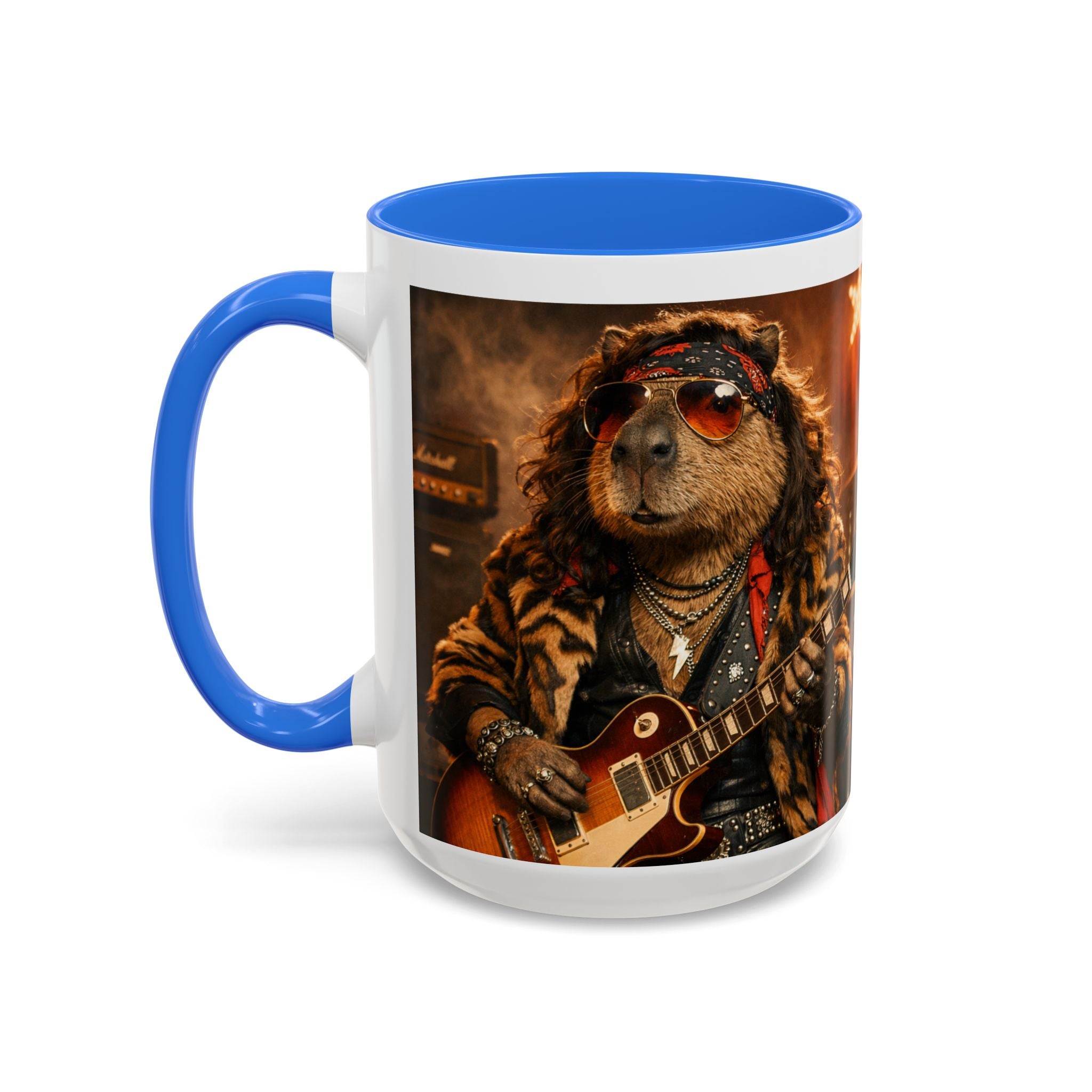 Rockstar Capybara with Guitar Mug | Color Accent Coffee Cup 11oz 15oz