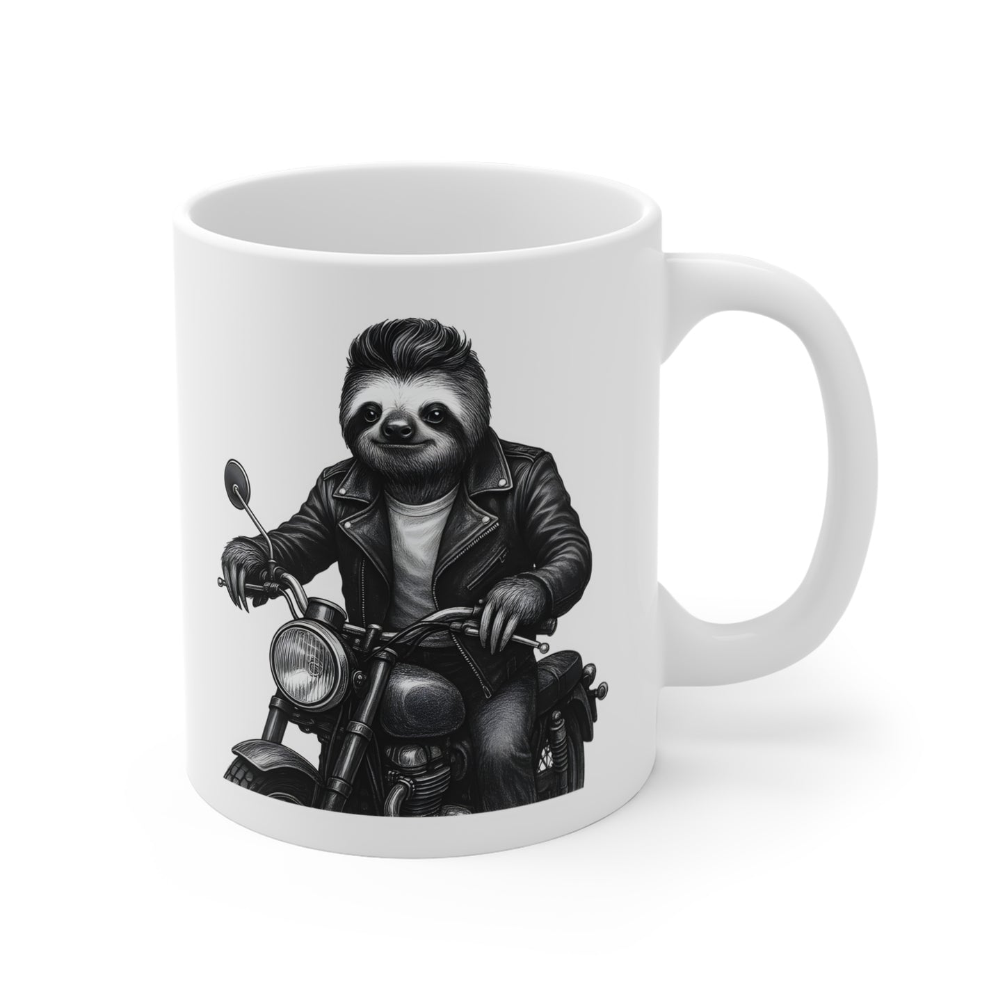 Biker Sloth Mug | Motorcycle Rider Illustration, Funny Animal Coffee Cup