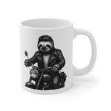 Biker Sloth Mug | Motorcycle Rider Illustration, Funny Animal Coffee Cup