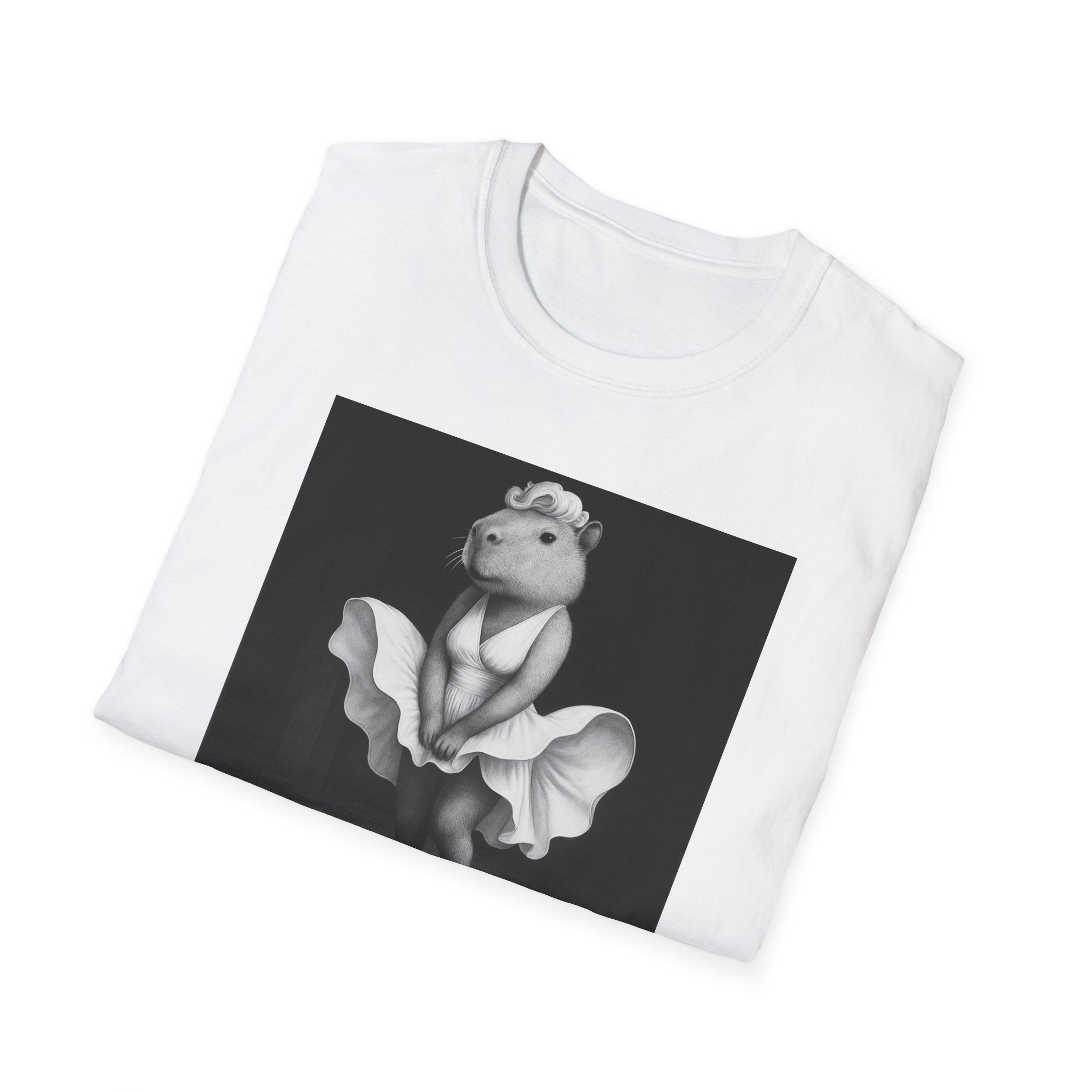 Capybara Blonde. Dress Pose T-Shirt | Retro Black & White Illustration