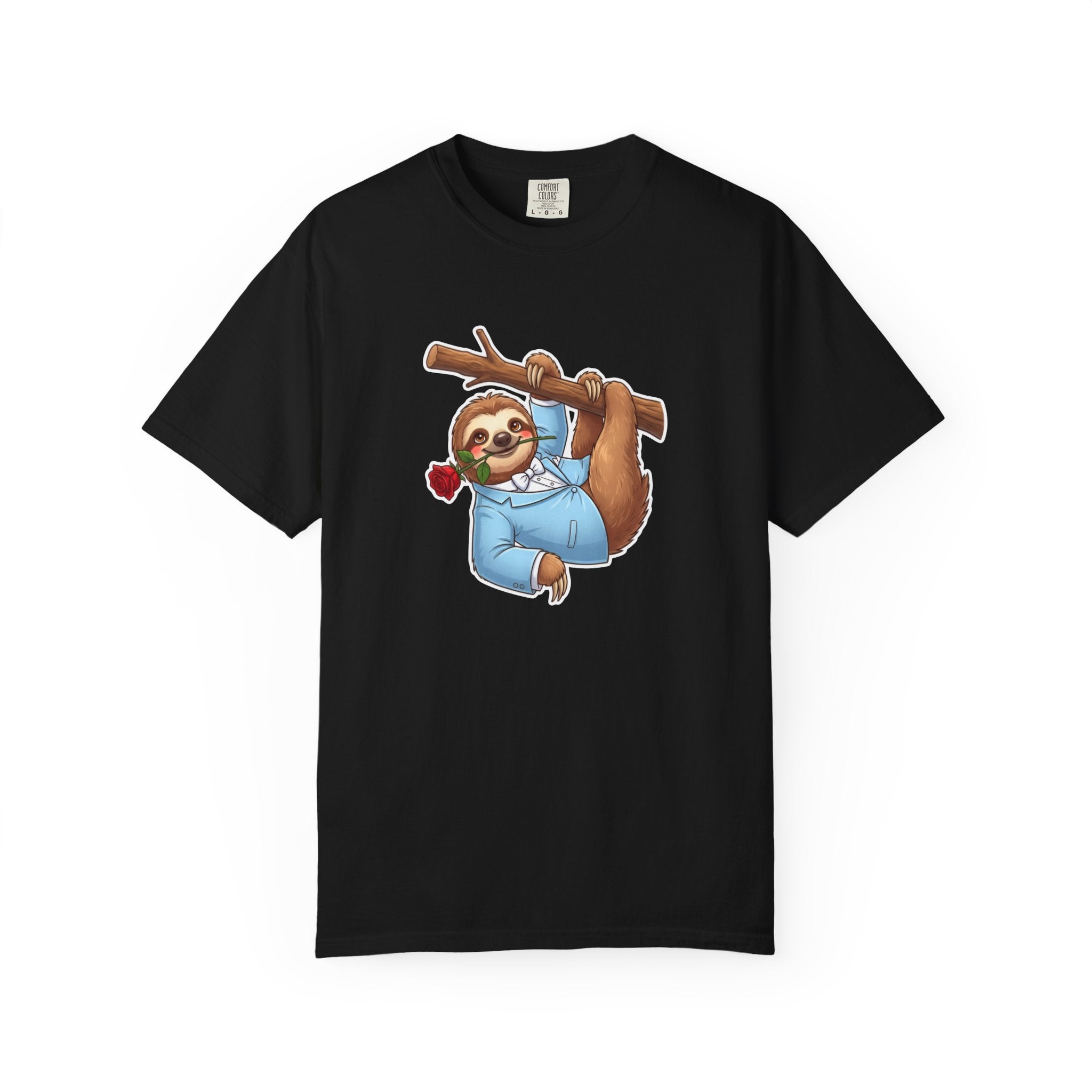 Sloth with Rose on Branch T-shirt | Cute Relaxed Animal Tee