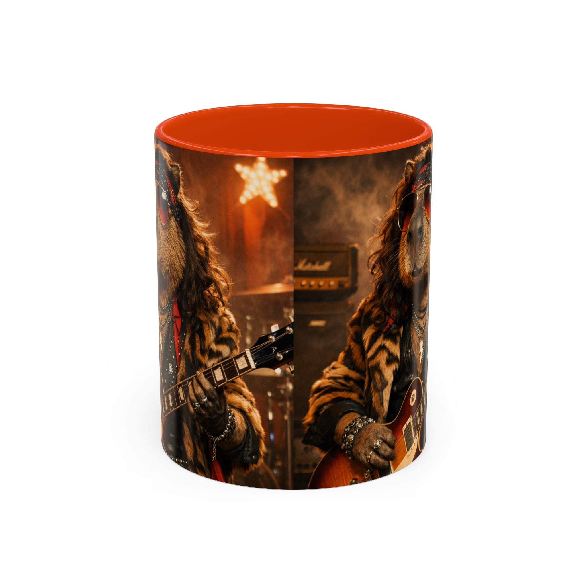 Rockstar Capybara with Guitar Mug | Color Accent Coffee Cup 11oz 15oz
