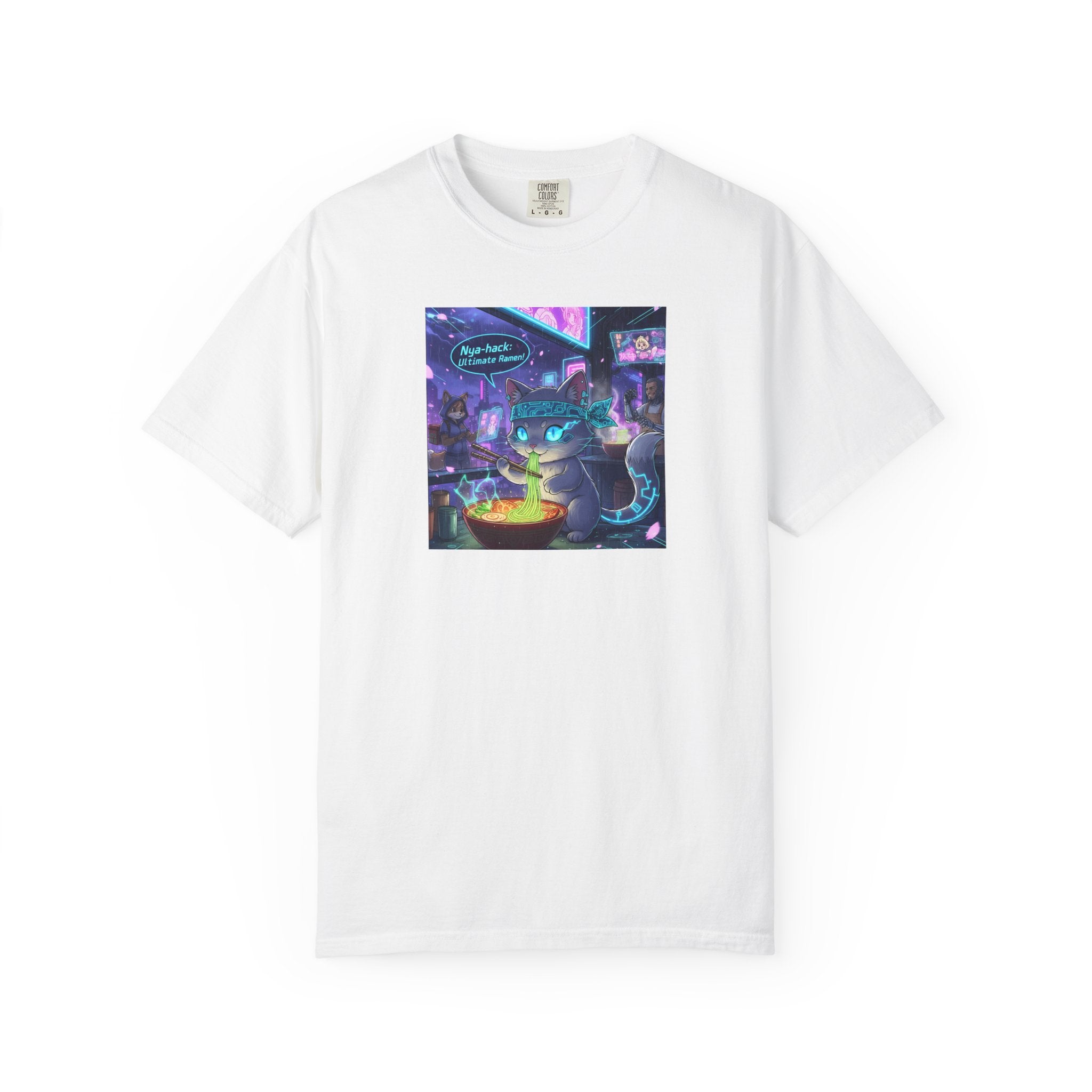 Cyberpunk Cat T-shirt | Neon Magic Potion Street Scene