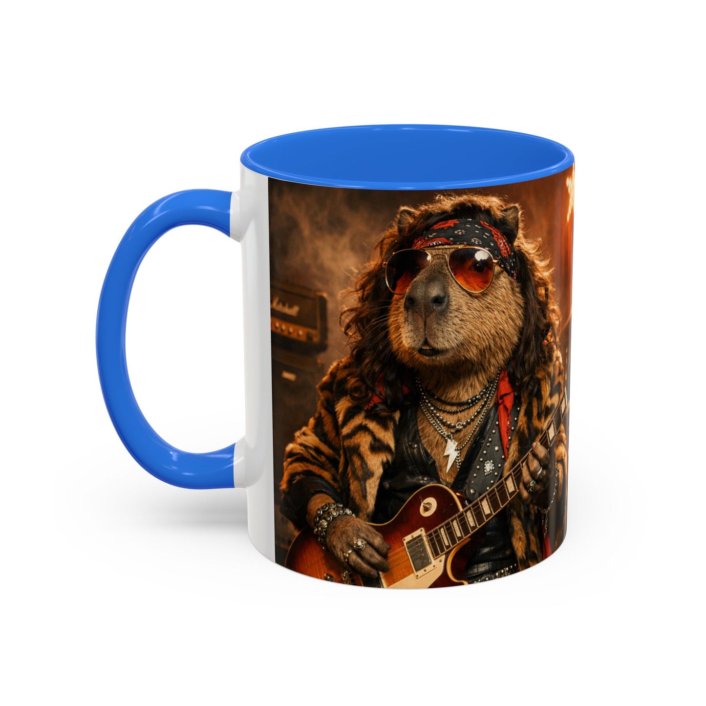 Rockstar Capybara with Guitar Mug | Color Accent Coffee Cup 11oz 15oz