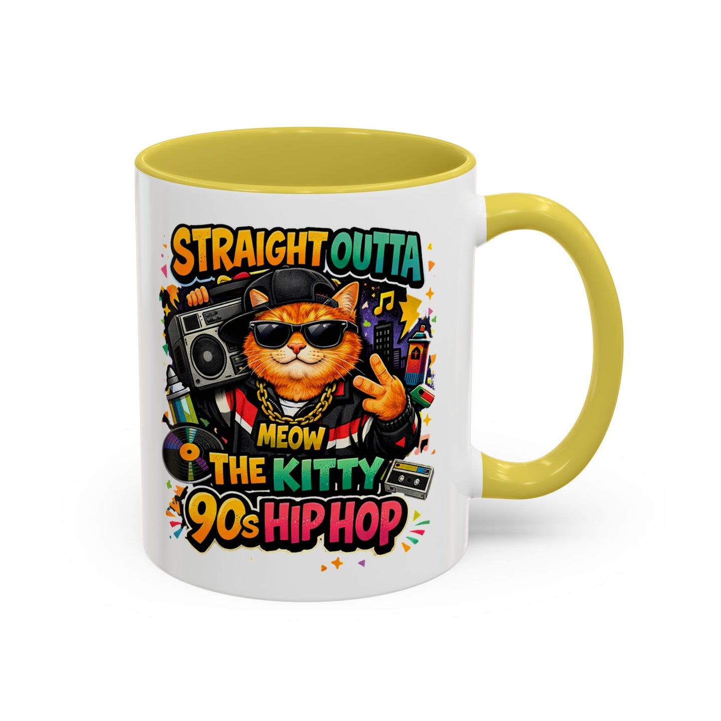 Straight Outta Meow The Kitty 90s Hip Hop Mug | Color Accent