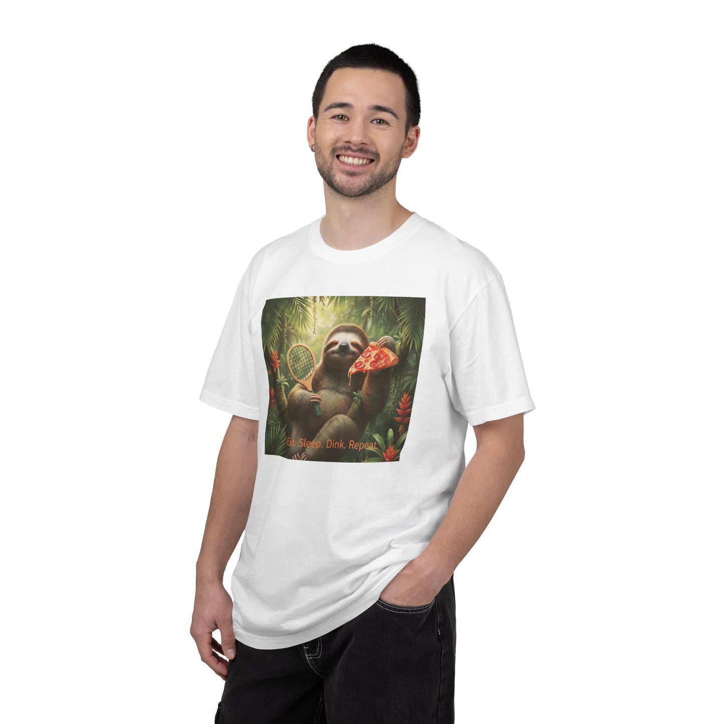 Sloth with Pizza and Pickleball Racket T-shirt | Eat Sleep Drink Repeat