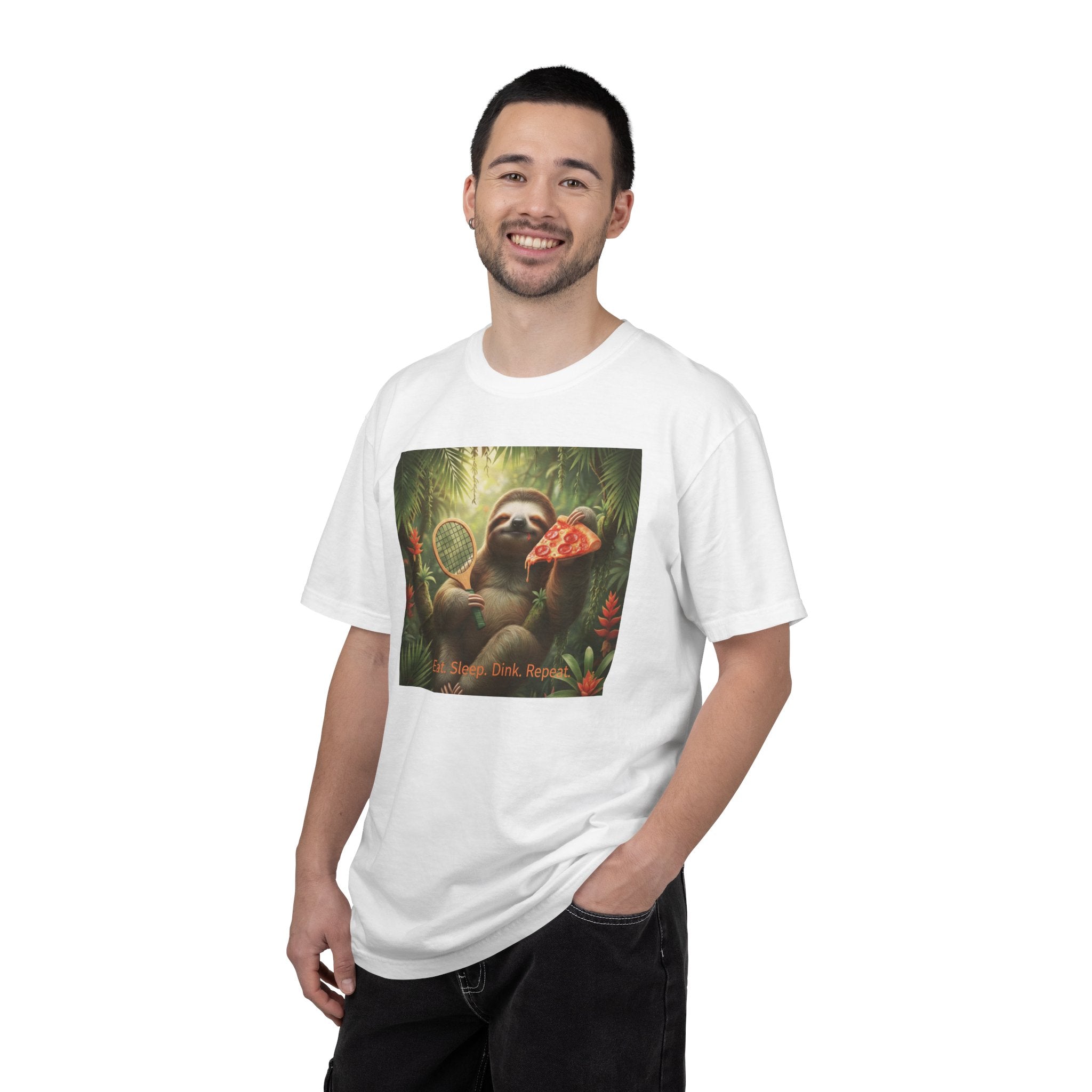 Sloth with Pizza and Pickleball Racket T-shirt | Eat Sleep Drink Repeat