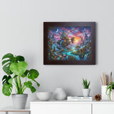 Ethereal Celestial Castle Fantasy Art Print | Dreamy Whimsical Landscape Poster | Vibrant Magical Realm Wall Decor