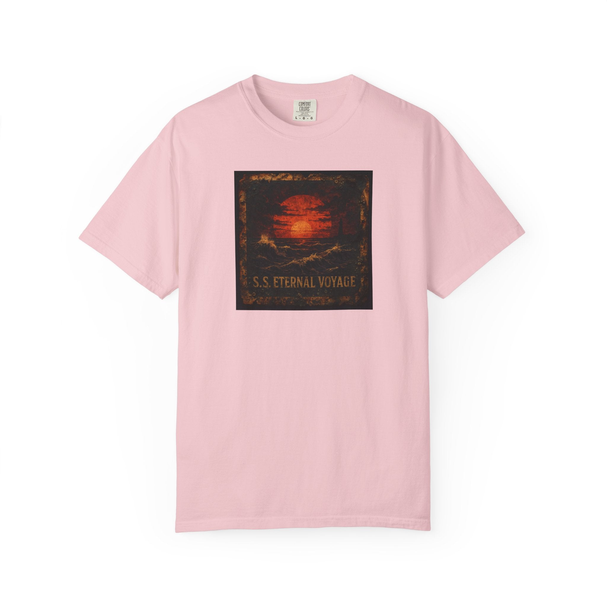 Eternal Voyage Sunset Illustration T-Shirt | Vintage Ocean Scene
