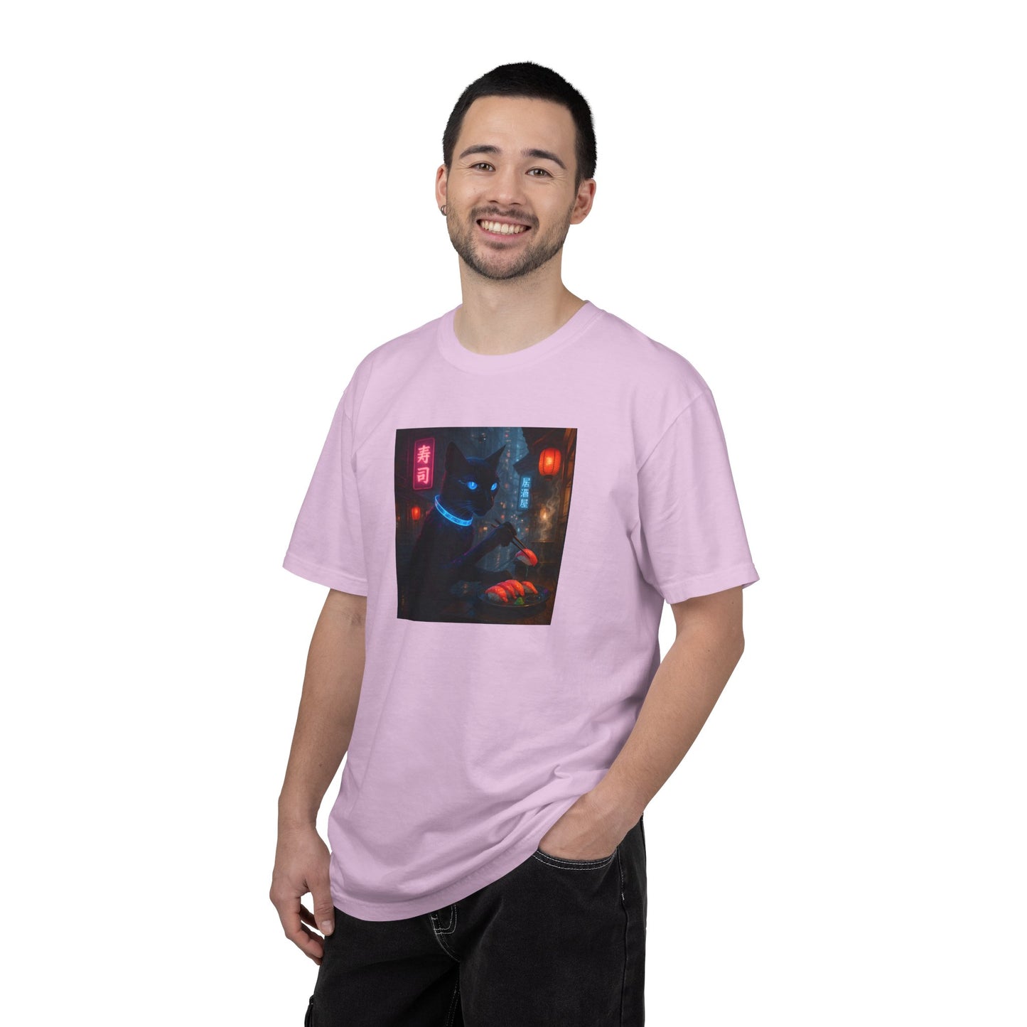 Neon Cyber Cat Sushi Shibuya T-shirt | Dark Alley Japanese Streetwear