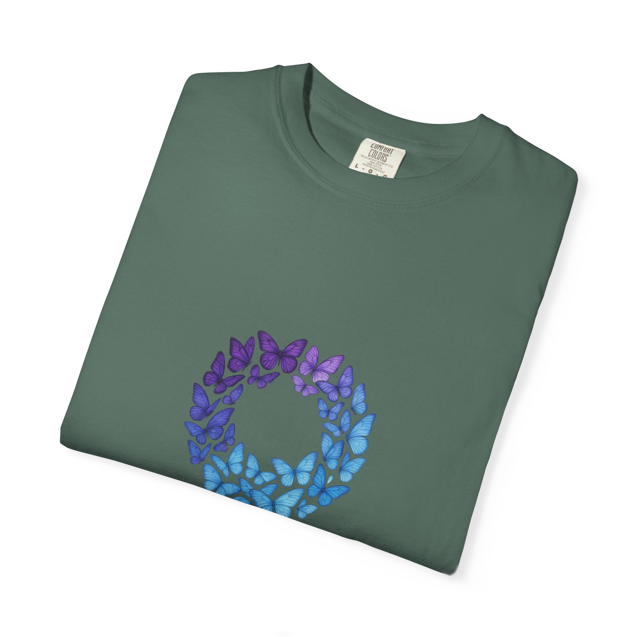 Blue Purple Butterfly Wreath T-shirt | Floral Circle Tee