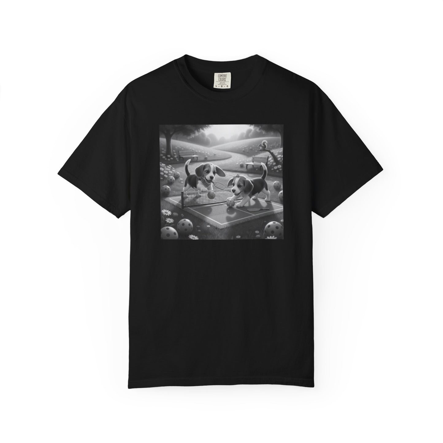 Pickleball Beagle Puppies T-shirt | Monochrome Dog Art