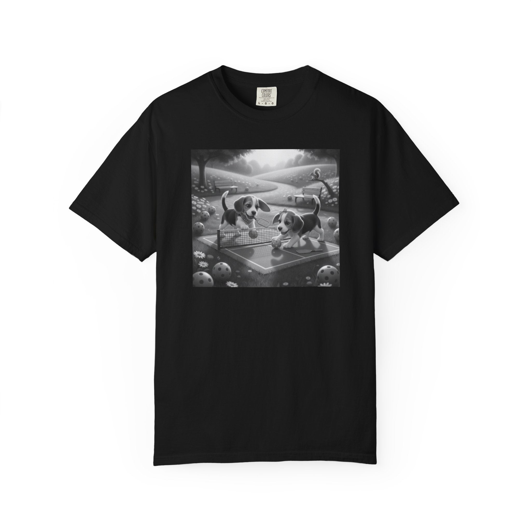 Pickleball Beagle Puppies T-shirt | Monochrome Dog Art
