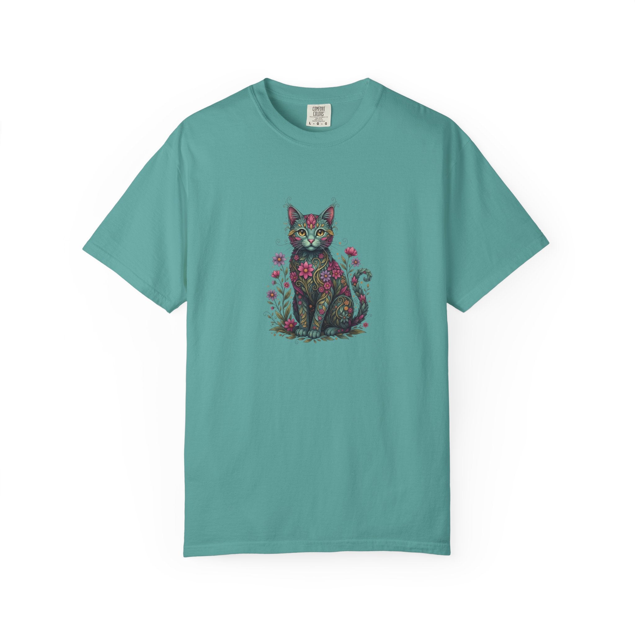 Floral Cat Illustration T-Shirt | Botanical Kitty Tee