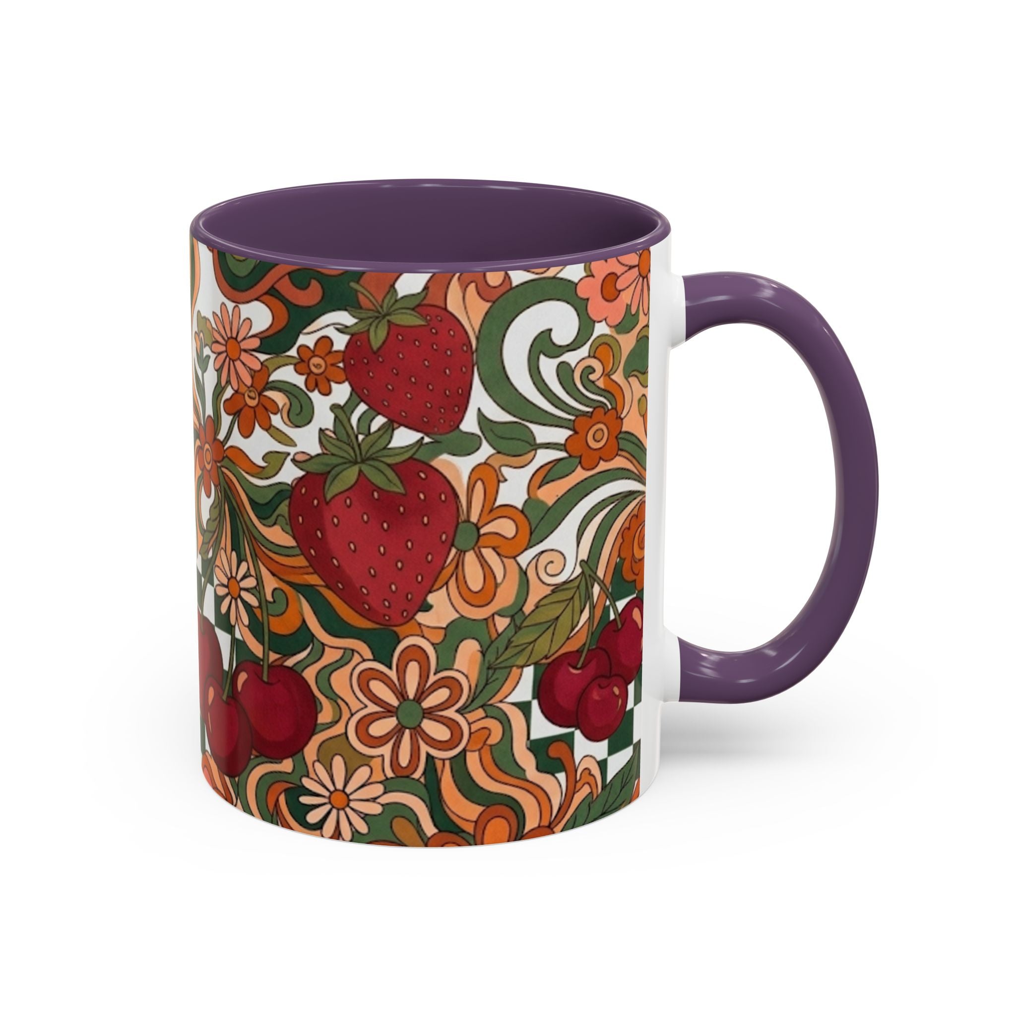Vintage Cherry Strawberry Pattern Accent Mug | 11oz 15oz