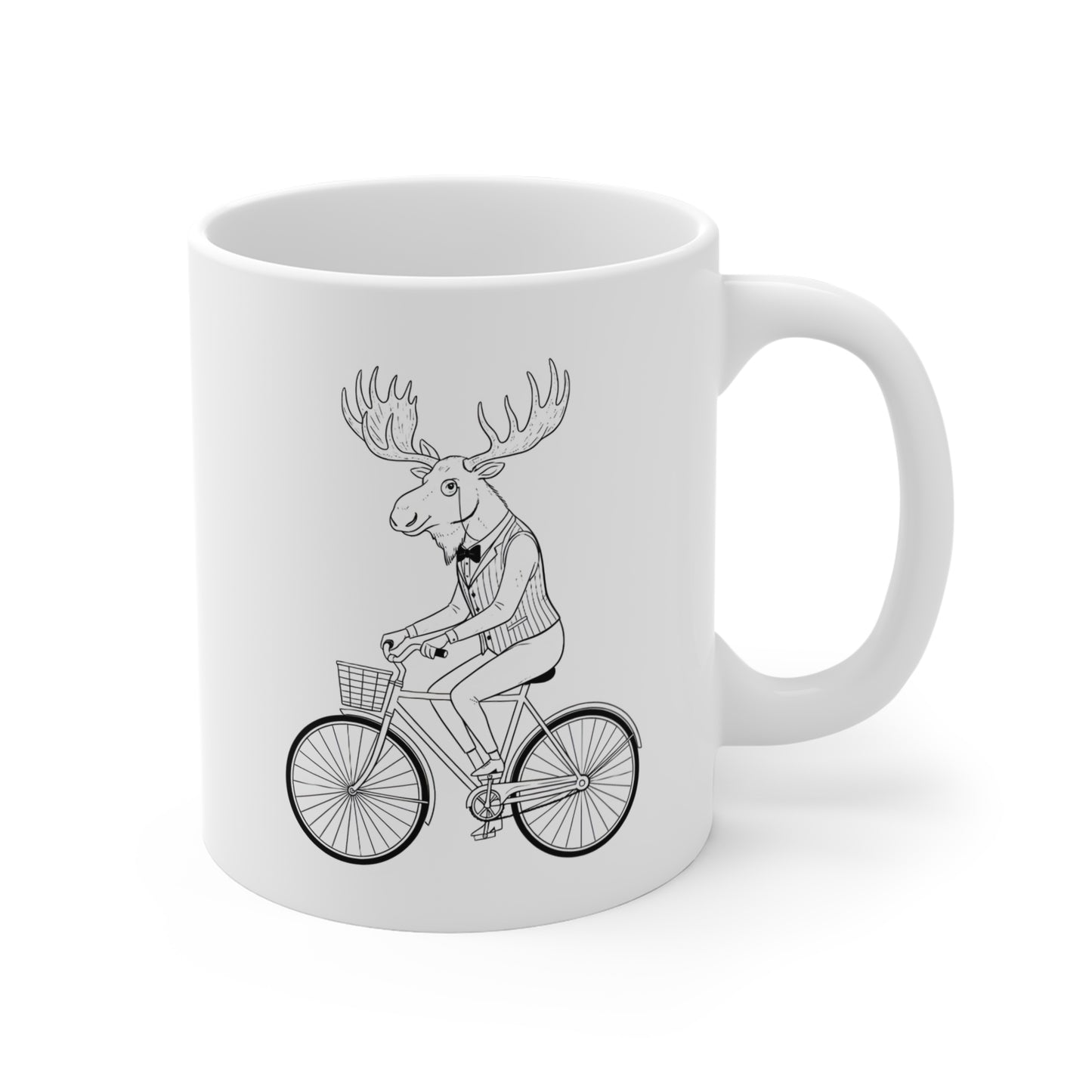 Moose Riding Bicycle Mug | Animal Illustration, Whimsical Woodland