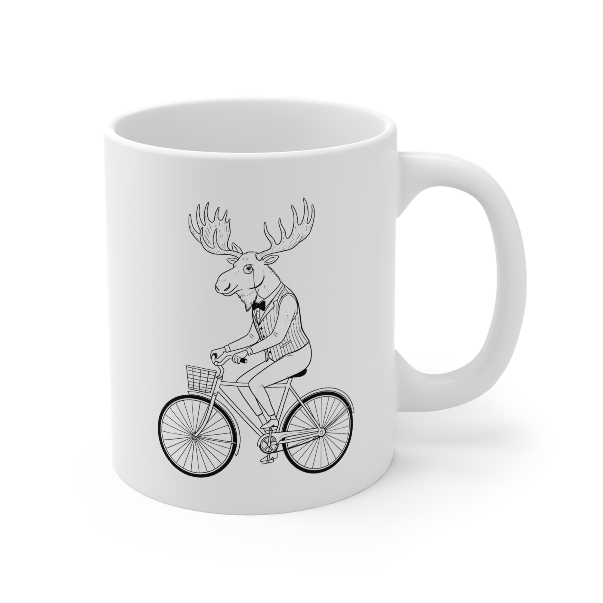 Moose Riding Bicycle Mug | Animal Illustration, Whimsical Woodland