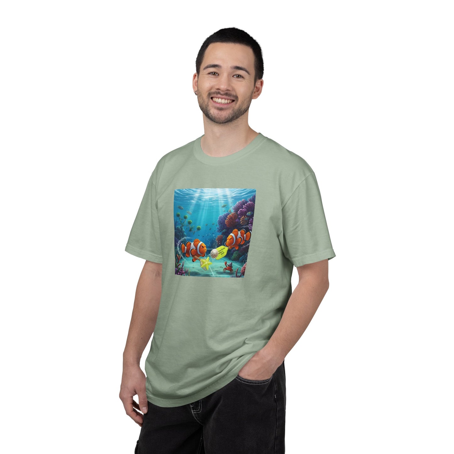 Clownfish Reef Scene T-shirt | Underwater Coral Ocean Illustration
