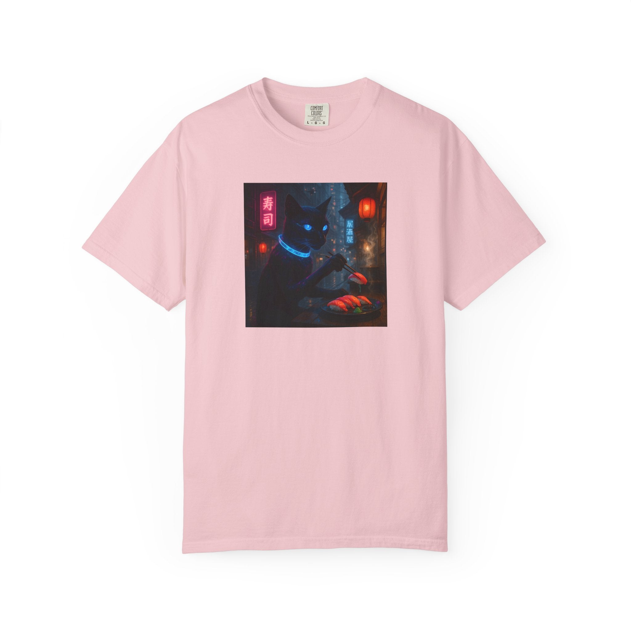 Neon Cyber Cat Sushi Shibuya T-shirt | Dark Alley Japanese Streetwear