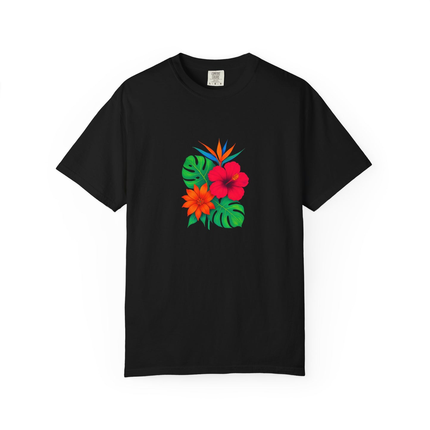 Tropical Hibiscus Floral Tee | Monstera Leaves, Bird of Paradise