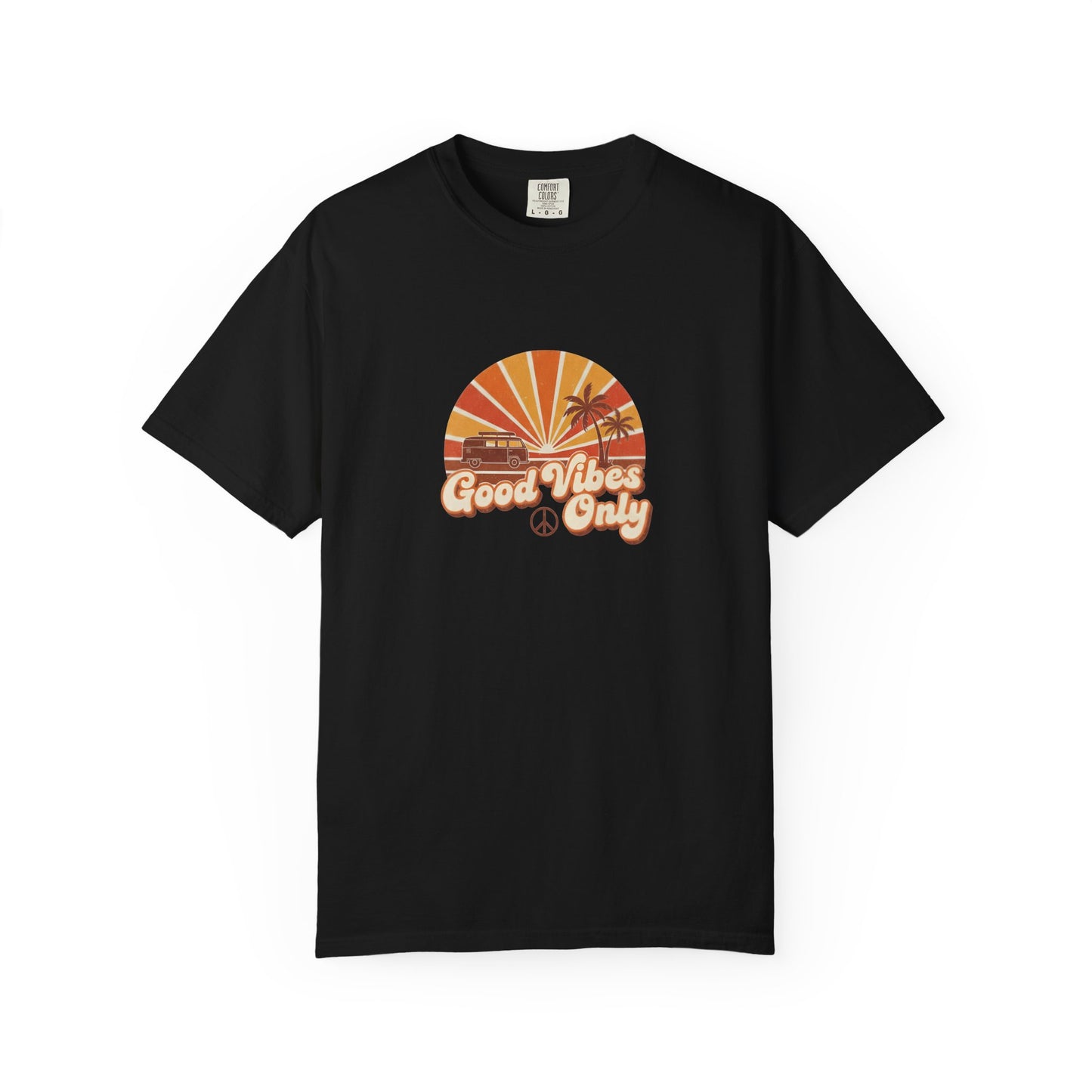 Good Vibes Only T-shirt | Retro Sunset Palm Peace Sign