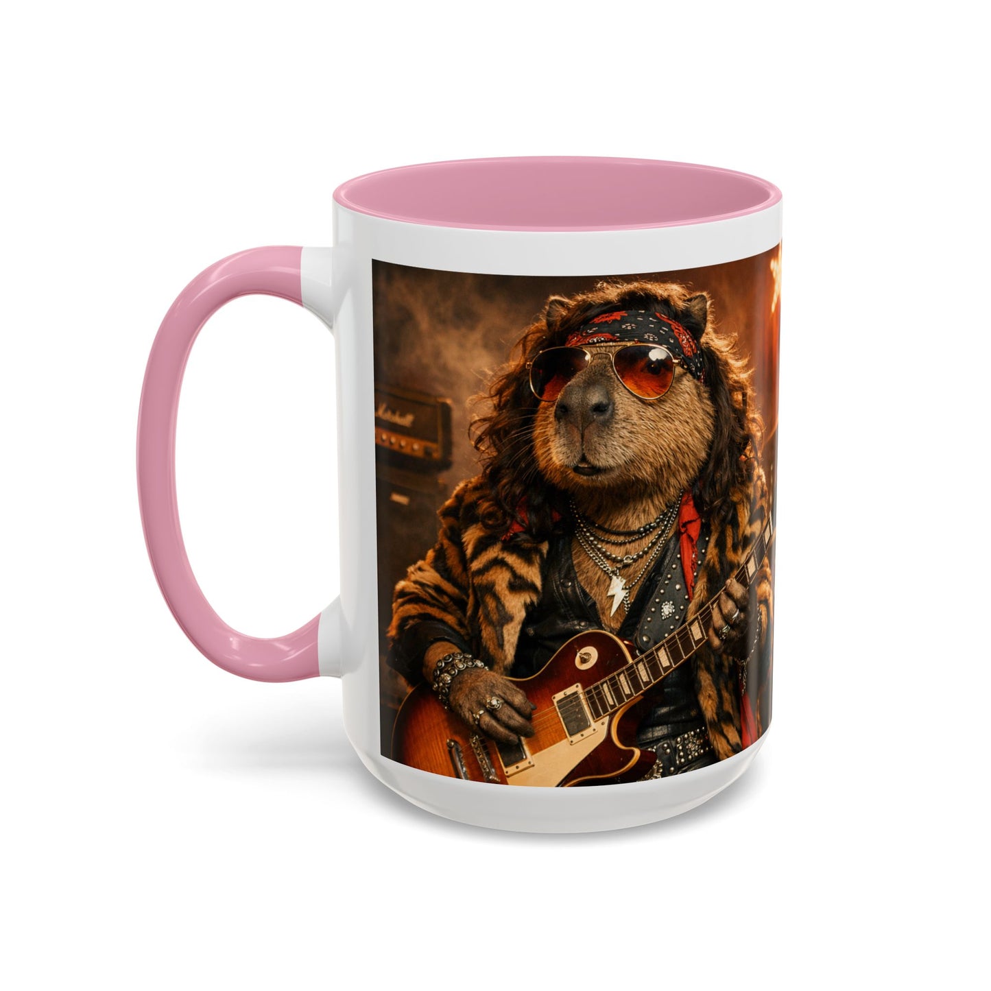Rockstar Capybara with Guitar Mug | Color Accent Coffee Cup 11oz 15oz