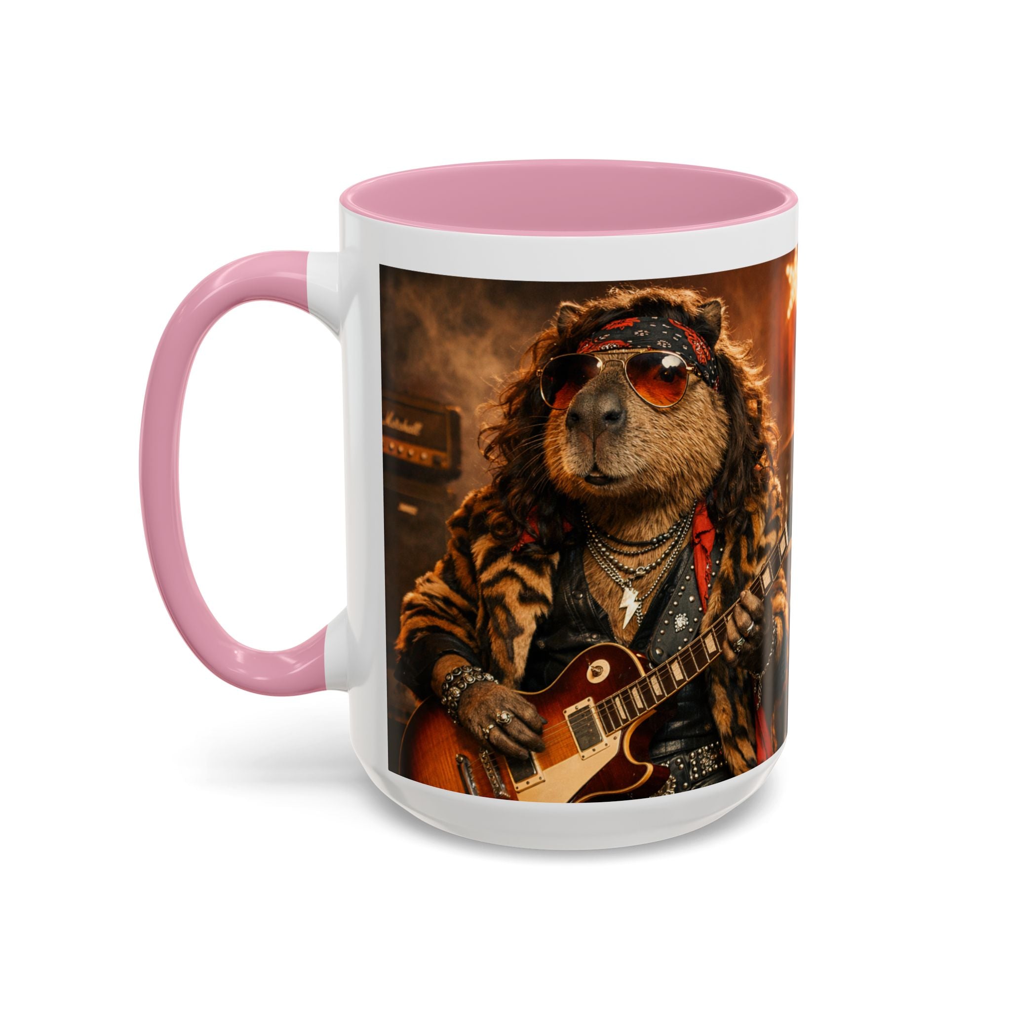 Rockstar Capybara with Guitar Mug | Color Accent Coffee Cup 11oz 15oz