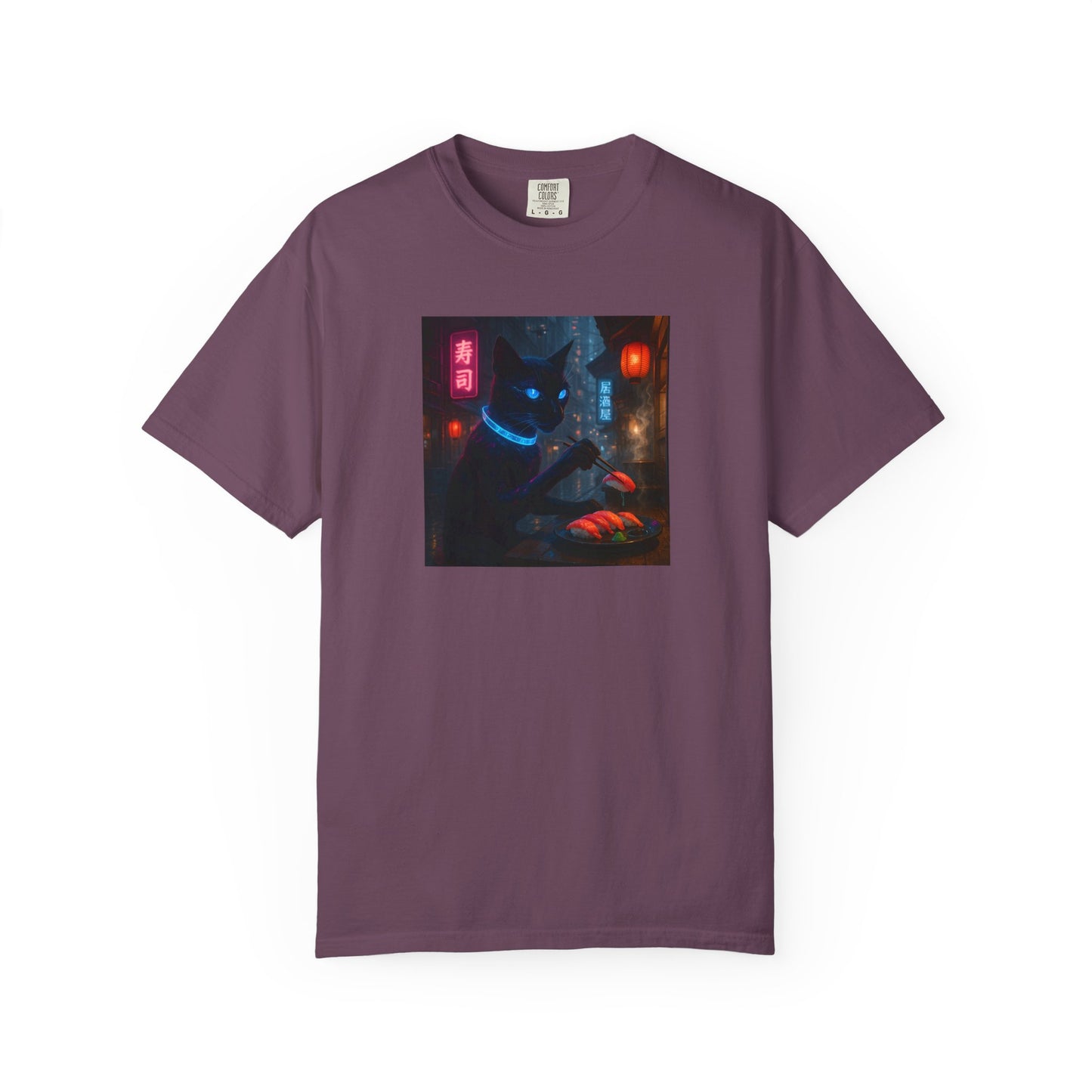 Neon Cyber Cat Sushi Shibuya T-shirt | Dark Alley Japanese Streetwear